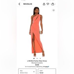 Michael Costello (Revolve) Parker Maxi Dress XXS Coral